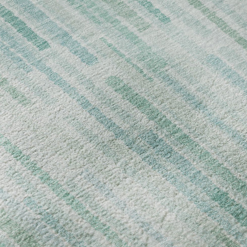 8' X 10' Turquoise And Sky Blue Striped Washable Area Rug With UV Protection