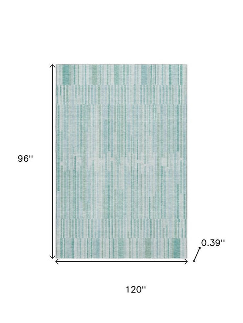 8' X 10' Turquoise And Sky Blue Striped Washable Area Rug With UV Protection