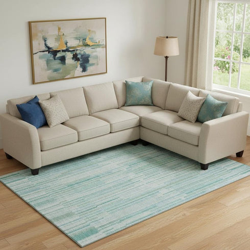 8' X 10' Turquoise And Sky Blue Striped Washable Area Rug With UV Protection