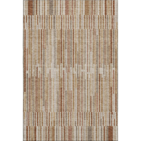 8' X 10' Terra Cotta And Beige Striped Washable Area Rug With UV Protection