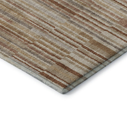 8' X 10' Terra Cotta And Beige Striped Washable Area Rug With UV Protection