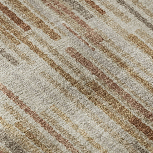 8' X 10' Terra Cotta And Beige Striped Washable Area Rug With UV Protection