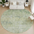 8' Sage And Olive Green Abstract Washable Round Rug With UV Protection