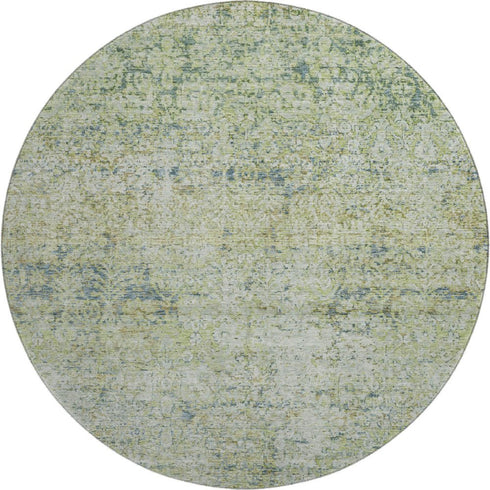 8' Sage And Olive Green Abstract Washable Round Rug With UV Protection