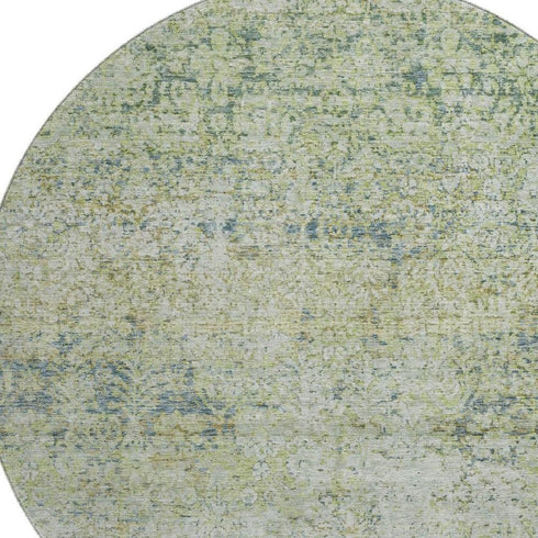 8' Sage And Olive Green Abstract Washable Round Rug With UV Protection