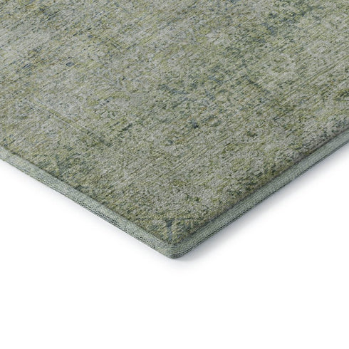 8' Sage And Olive Green Abstract Washable Round Rug With UV Protection