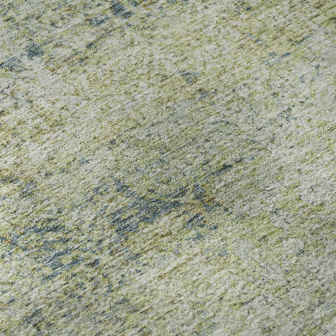 8' Sage And Olive Green Abstract Washable Round Rug With UV Protection