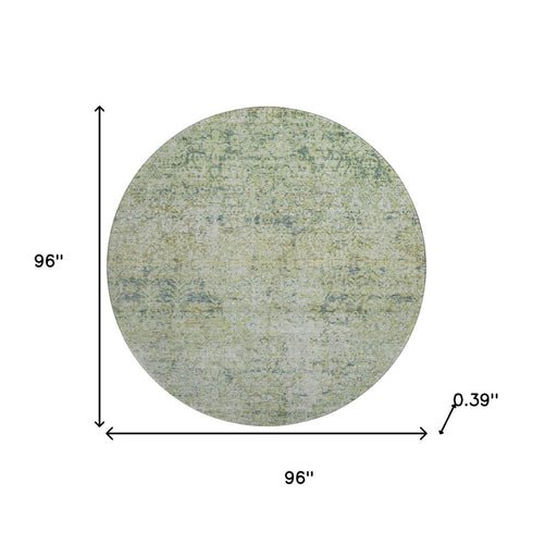 8' Sage And Olive Green Abstract Washable Round Rug With UV Protection