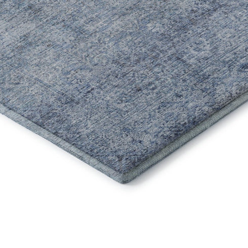 5' X 8' Blue And Denim Blue Abstract Washable Area Rug With UV Protection