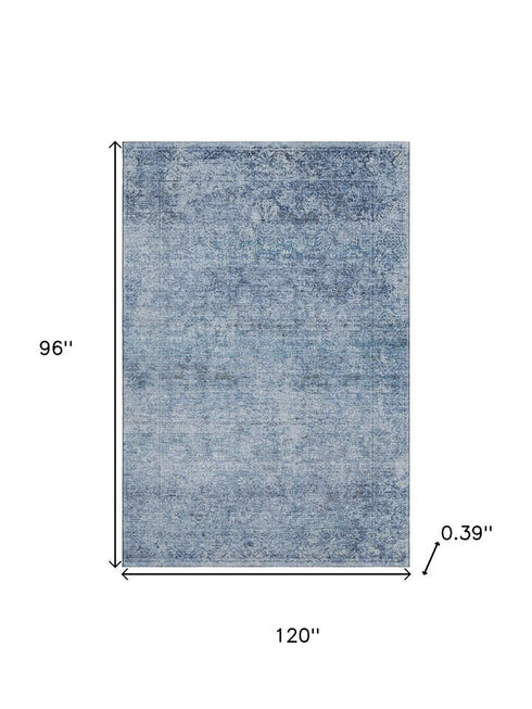 8' X 10' Blue And Denim Blue Abstract Washable Area Rug With UV Protection