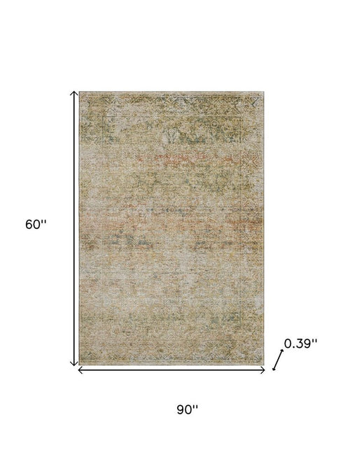 5' X 8' Gold And Beige Abstract Washable Area Rug With UV Protection