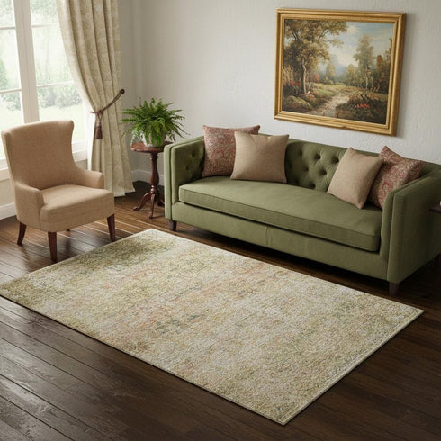 5' X 8' Gold And Beige Abstract Washable Area Rug With UV Protection