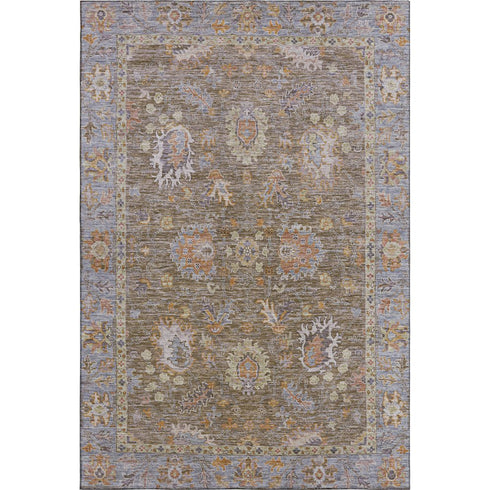 5' X 8' Brown And Lavender Oriental Washable Area Rug With UV Protection