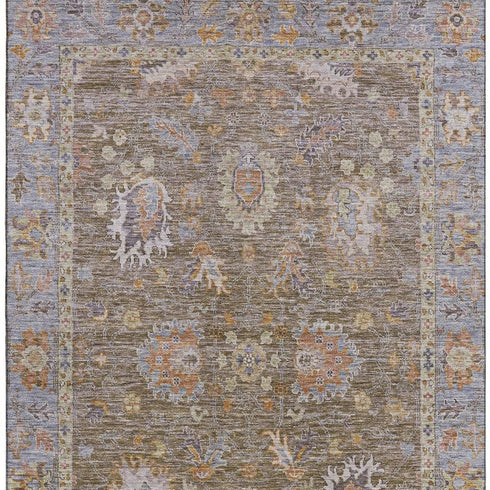 5' X 8' Brown And Lavender Oriental Washable Area Rug With UV Protection