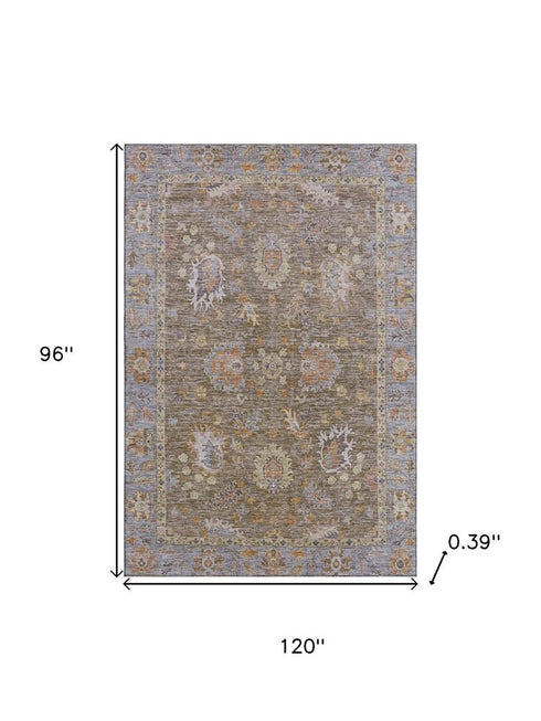 8' X 10' Brown And Lavender Oriental Washable Area Rug With UV Protection