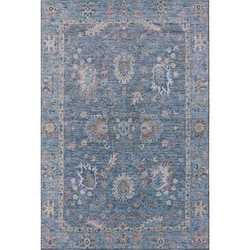 5' X 8' Blue And Taupe Oriental Washable Area Rug With UV Protection
