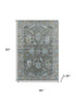 5' X 8' Fern Green And Denim Blue Oriental Washable Area Rug With UV Protection