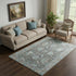 5' X 8' Fern Green And Denim Blue Oriental Washable Area Rug With UV Protection