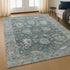 9' X 12' Fern Green And Denim Blue Oriental Washable Area Rug With UV Protection