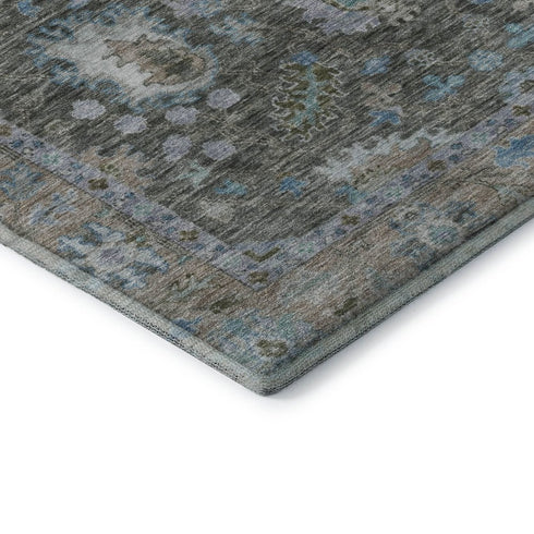 9' X 12' Fern Green And Denim Blue Oriental Washable Area Rug With UV Protection