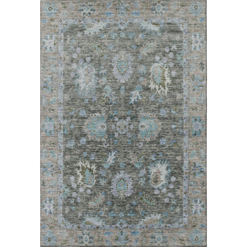 9' X 12' Fern Green And Denim Blue Oriental Washable Area Rug With UV Protection