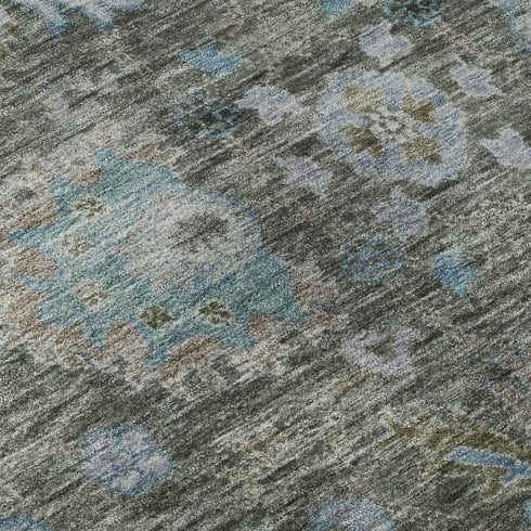 9' X 12' Fern Green And Denim Blue Oriental Washable Area Rug With UV Protection