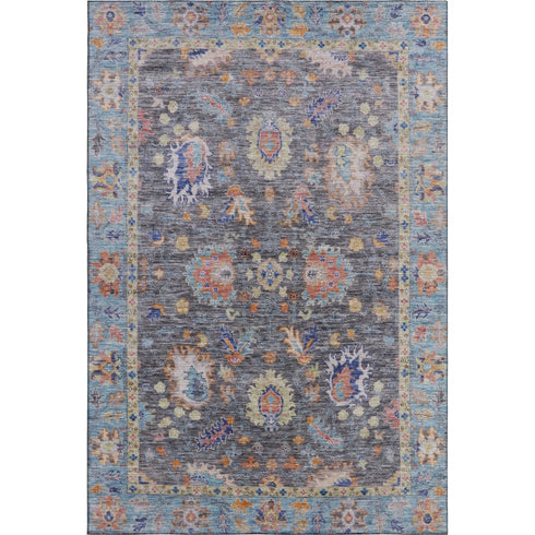 5' X 8' Gray And Copper Oriental Washable Area Rug With UV Protection