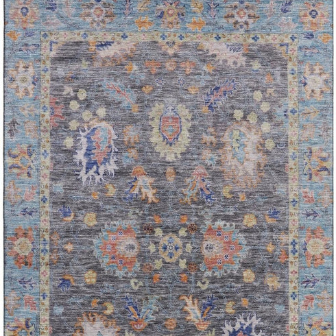 5' X 8' Gray And Copper Oriental Washable Area Rug With UV Protection