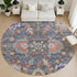8' Gray And Copper Oriental Washable Round Rug With UV Protection