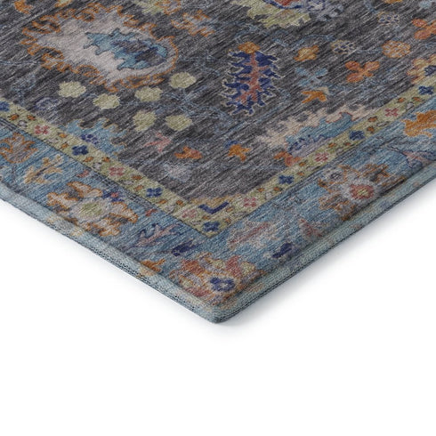 8' Gray And Copper Oriental Washable Round Rug With UV Protection