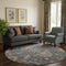 8' Gray And Copper Oriental Washable Round Rug With UV Protection