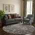 8' Gray And Copper Oriental Washable Round Rug With UV Protection