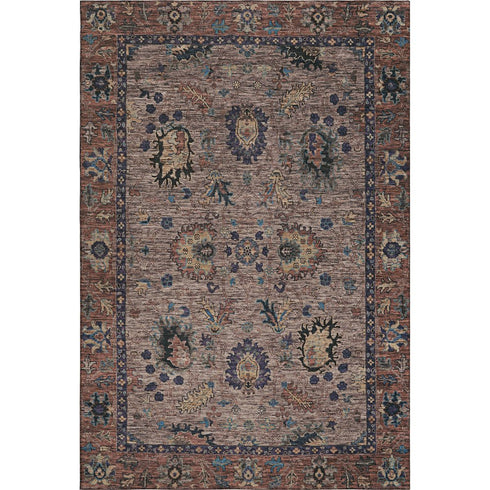 5' X 8' Coffee And Copper Oriental Washable Area Rug With UV Protection