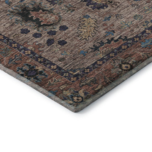 5' X 8' Coffee And Copper Oriental Washable Area Rug With UV Protection
