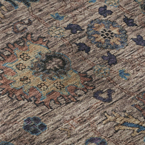 5' X 8' Coffee And Copper Oriental Washable Area Rug With UV Protection
