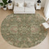 8' Olive Green And Beige Oriental Washable Round Rug With UV Protection
