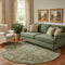 8' Olive Green And Beige Oriental Washable Round Rug With UV Protection