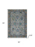 5' X 8' Pewter And Teal Oriental Washable Area Rug With UV Protection