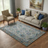 5' X 8' Pewter And Teal Oriental Washable Area Rug With UV Protection