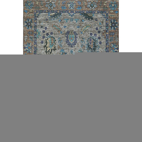 8' X 10' Pewter And Teal Oriental Washable Area Rug With UV Protection