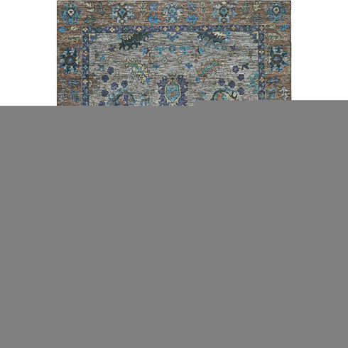 8' X 10' Pewter And Teal Oriental Washable Area Rug With UV Protection