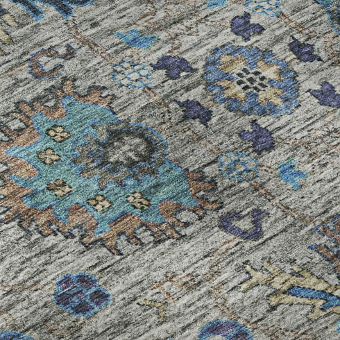 8' X 10' Pewter And Teal Oriental Washable Area Rug With UV Protection