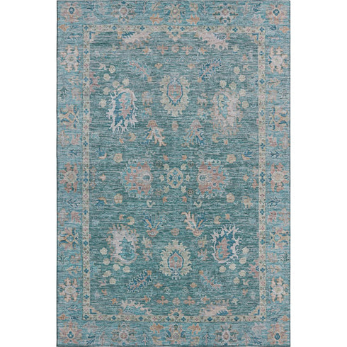 8' X 10' Teal And Copper Oriental Washable Area Rug With UV Protection