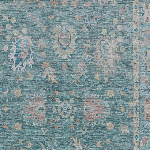8' X 10' Teal And Copper Oriental Washable Area Rug With UV Protection