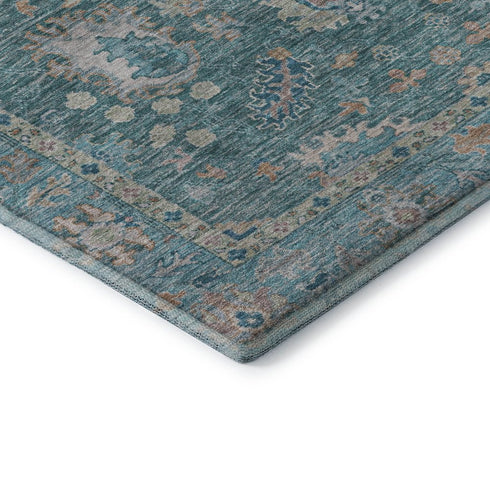 8' X 10' Teal And Copper Oriental Washable Area Rug With UV Protection