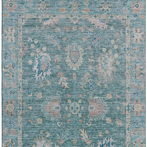8' X 10' Teal And Copper Oriental Washable Area Rug With UV Protection