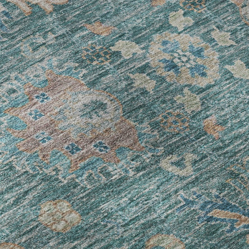 8' X 10' Teal And Copper Oriental Washable Area Rug With UV Protection