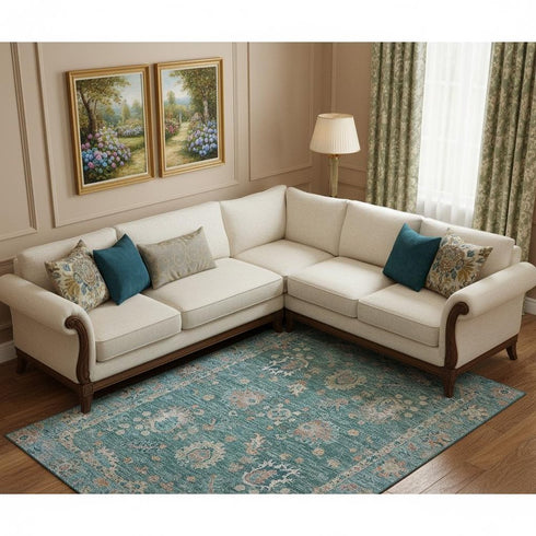 8' X 10' Teal And Copper Oriental Washable Area Rug With UV Protection