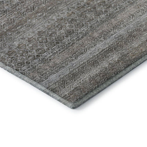 5' X 8' Brown And Beige Striped Washable Area Rug With UV Protection