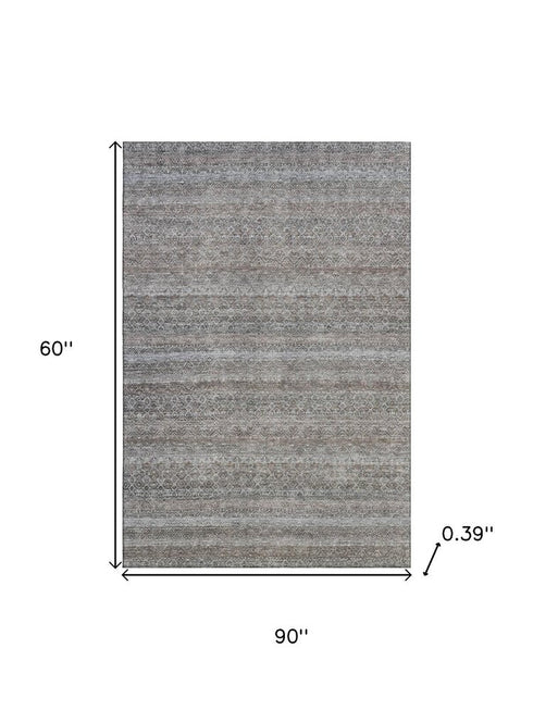 5' X 8' Brown And Beige Striped Washable Area Rug With UV Protection